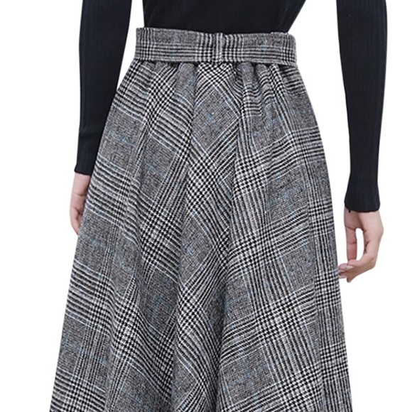 Cute Elastic Waist Plaid Check Belted Midi Skirt - Picture 3 of 13